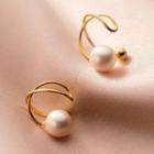 925 Sterling Silver Faux Pearl Layered Ear Cuff S925 Sterling Silver - 1 Pair - Gold - One Size