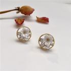 Flower Stud Earring 1 Pair - Gold & White - One Size