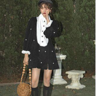 Lace Beaded Long-sleeve Dress