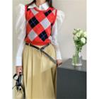 Argyle Knit Vest / High-waist Midi Skirt