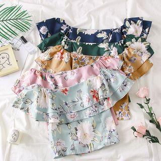 Boatneck Layered Printed Crop Blouse