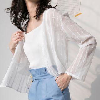 Long Sleeve Sheer Open Cardigan White - One Size