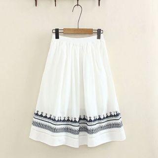 Embroidered Trim A-line Midi Skirt White - One Size