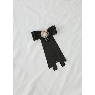 Embellished Ribbon Brooch Black - One Size
