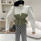 Puff-sleeve Round-neck Panel Top