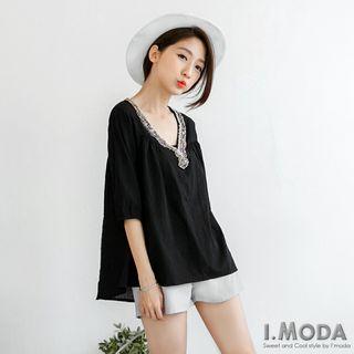 Luxury Beaded Meshed 3/4 Sleeve Top