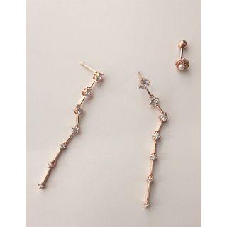 Pearl Piercing / Rhinestone Drop Earrings Set (3 Pcs)