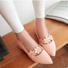 Flower Applique Chunky Heel Pointed Pumps