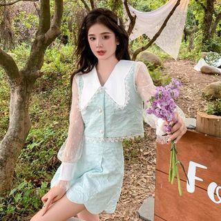 Lace Trim Cropped Blouse / Wide Leg Shorts