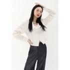 Frilled-collar Cropped Blouse Ivory - One Size