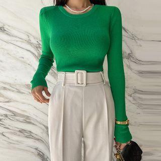 Round-neck Padded Shoulder Knit Top