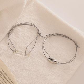 Set Of 2: Alloy Charm String Bracelet Set Of 2 - Gray - One Size