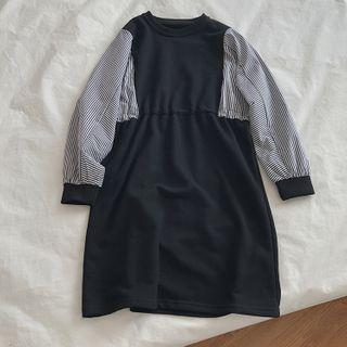 Pinstriped Long-sleeve Panel A-line Dress