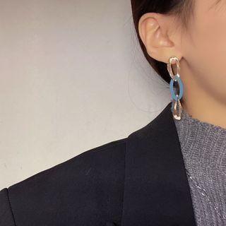 Chunky Chain Dangle Earring 1 Pair - Gold & Aqua Green - One Size