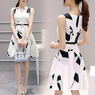 Printed Skater Dress With Belt