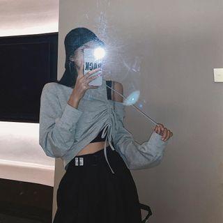 Drawstring Cutout Pullover With Tank Top / Mock Two-piece Pullover