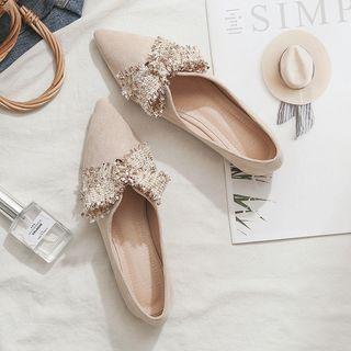 Bow-accent Pointed Velvet Loafers