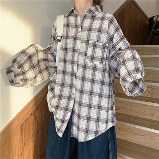 Long Sleeve Plaid Shirt White - One Size