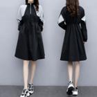 Two-tone Half-zip Drawstring Waist Midi A-line Dress
