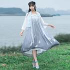 Long-sleeve Hanfu Top / Strapless Midi Dress