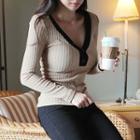 Deep V-neck Slim-fit Ribbed Top