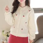 Lace-collar Cherry-embroidered Cardigan