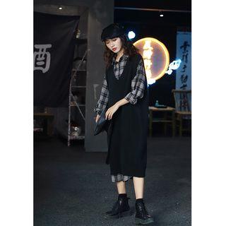 V-neck Sleeveless Midi Knit Dress Black - One Size