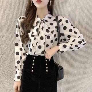 Long-sleeve Polka Dot Ribbon Blouse