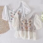 Round-neck Lace Embroidered Chiffon Top