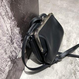 Faux Leather Clutch With Shoulder Strap Black - One Size