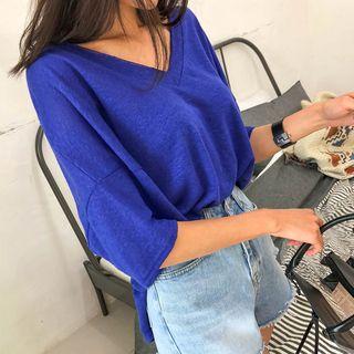 V-neck Linen Blend Oversized T-shirt