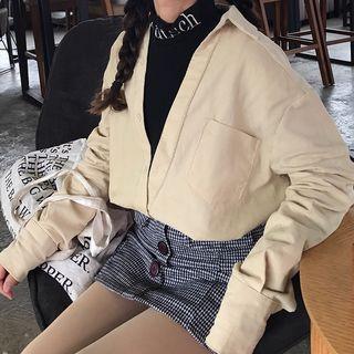 Letter Embroidered Mock Two Piece Shirt