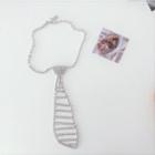 Rhinestone Tie Necklace 1pc - Silver - One Size