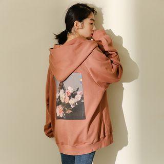 Flower Print Zip Hoodie As Shown In Figure - One Size