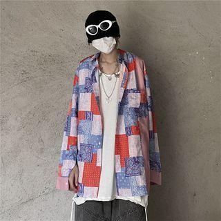 Paisley Print Panel Shirt / Butterfly Chain Necklace