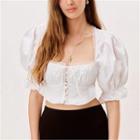 Puff Sleeve Square-neck Tie-front Crop Top