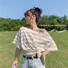 Short Sleeve Off-shoulder Striped T-shirt