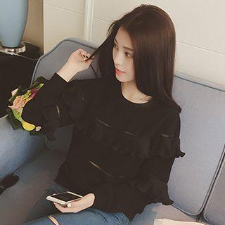 Frill Trim Long-sleeve Chiffon Top