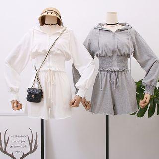 Set: Smocked Drawstring Hoodie + Skort