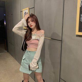 Printed Letter Sleeveless Top / Color-block Top / Cargo Skirt