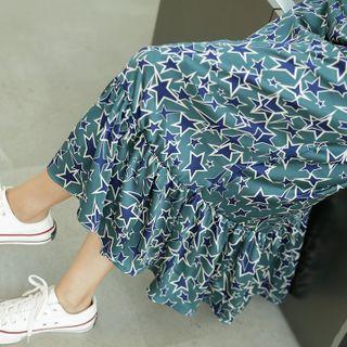 Star-patterned Long Satin Skirt