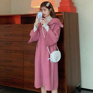 3/4-sleeve Zip-up Ribbed Knit Dress