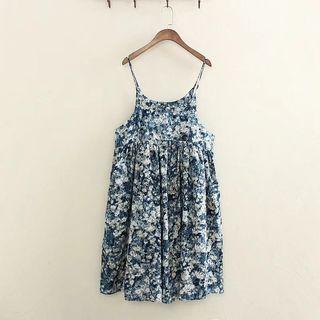 Spaghetti Strap Floral Print Midi Sundress Navy Blue - One Size