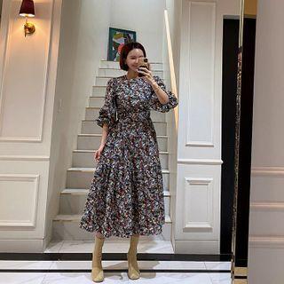 Belted Ruffled Floral Maxi Dress