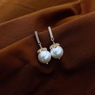 Rhinestone Faux Pearl Drop Earring 1 Pair - Drop Earring - Silver Pin - Rhinestone - Faux Pearl - Gold - One Size
