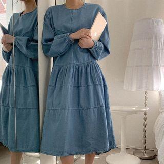 Slit-back Denim Dress Light Blue - One Size