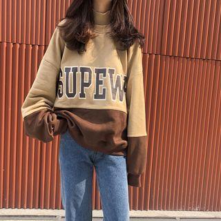 Two Tone Letter Print Pullover As Shown In Figure - One Size