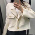 Fleece Cropped Blazer Coat With Gold Button