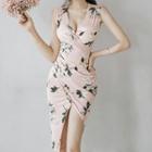 Sleeveless Floral-print Mini Bodycon Dress