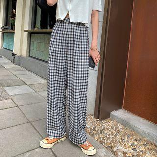 Checked Wide Leg Pants